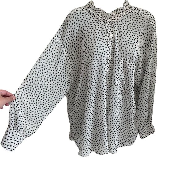 ZARA XS Blouse Popover Button Front Polka Dot White Black Ruffle Top - Picture 5 of 9